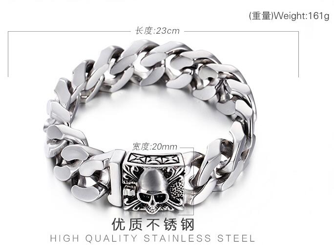 High Quality Men's Stainless Steel Cuban Curb Link Chain Skull