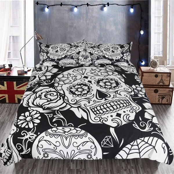 3Pcs skulls duvet cover sets 3D sugar skull Bedding Set