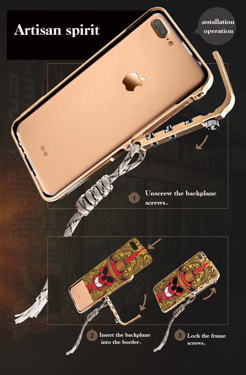 Skull Brand Metal Aluminum Frame+Hard PC Armor Protective Shockproof Back Phone Case Cover