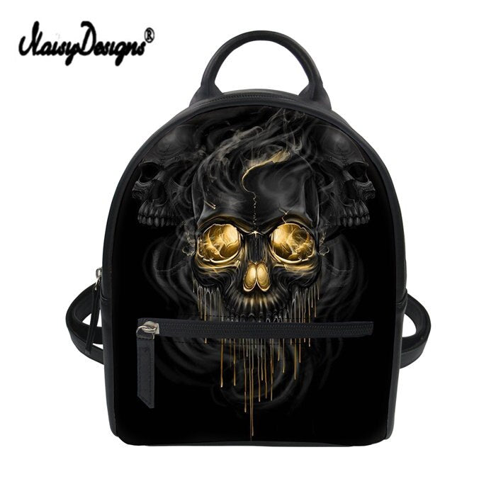 Women PU Leather Mini Balck Backpacks 3D Skull