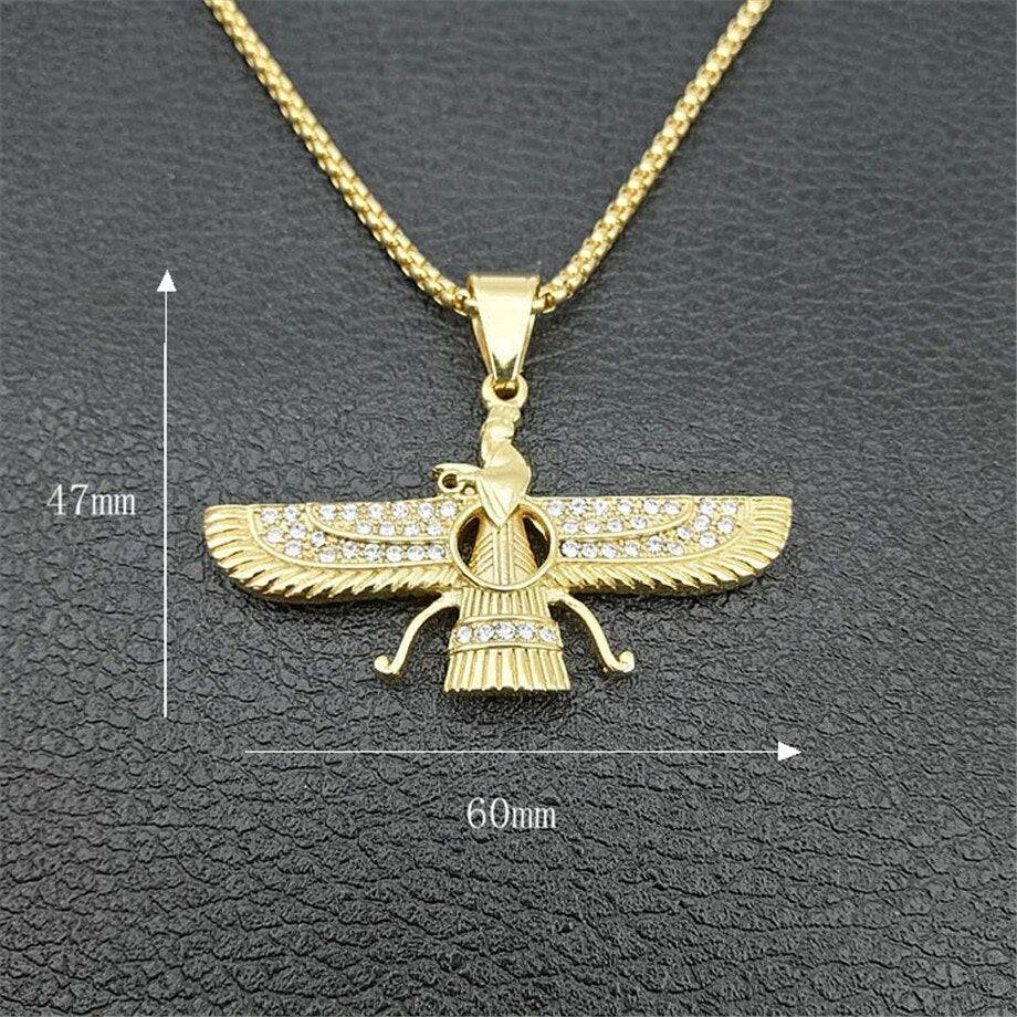 Faravahar Ahura Pendant Men Iran Jewelry Stainless Steel Zoroastrian Gold