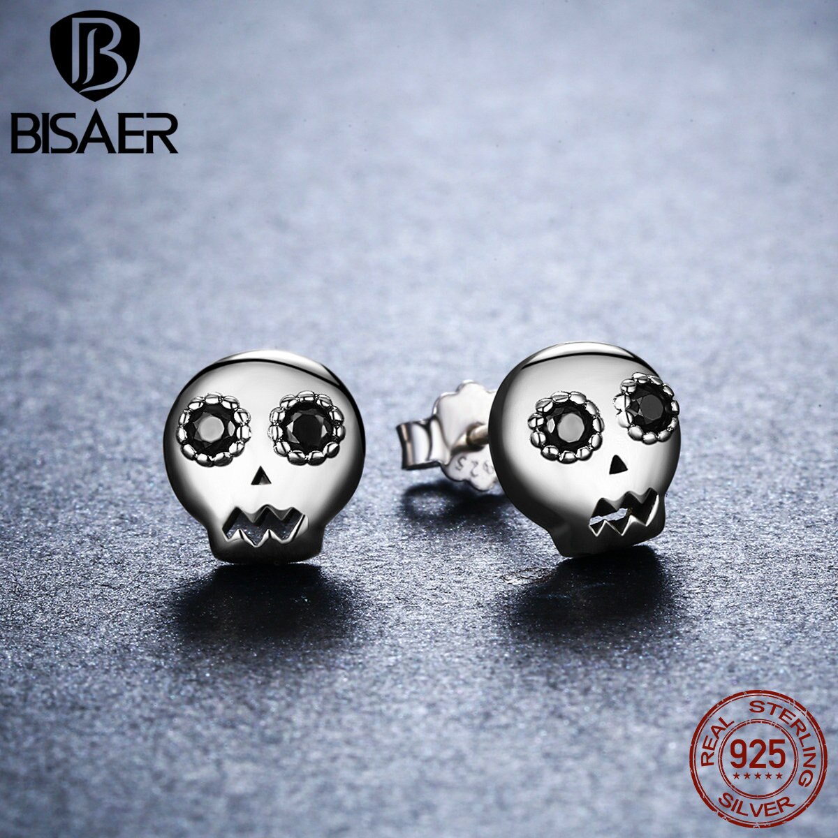 Fashion 925 Sterling Silver Earrings Hiphop/Rock Black