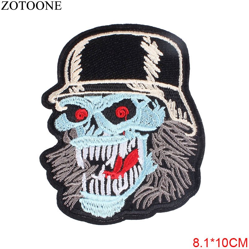 Punk Rock Skull Embroidery Patches For Clothing Flower Rose Skeleton Iron