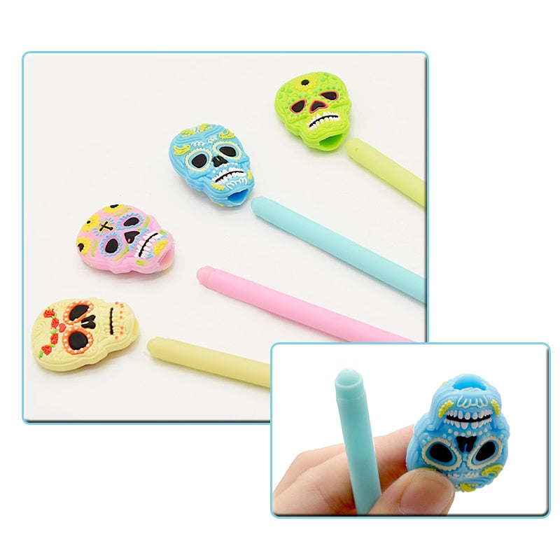 12Pcs Creative Gel Pens Skull Head Soft Glue Neutral Pen Office