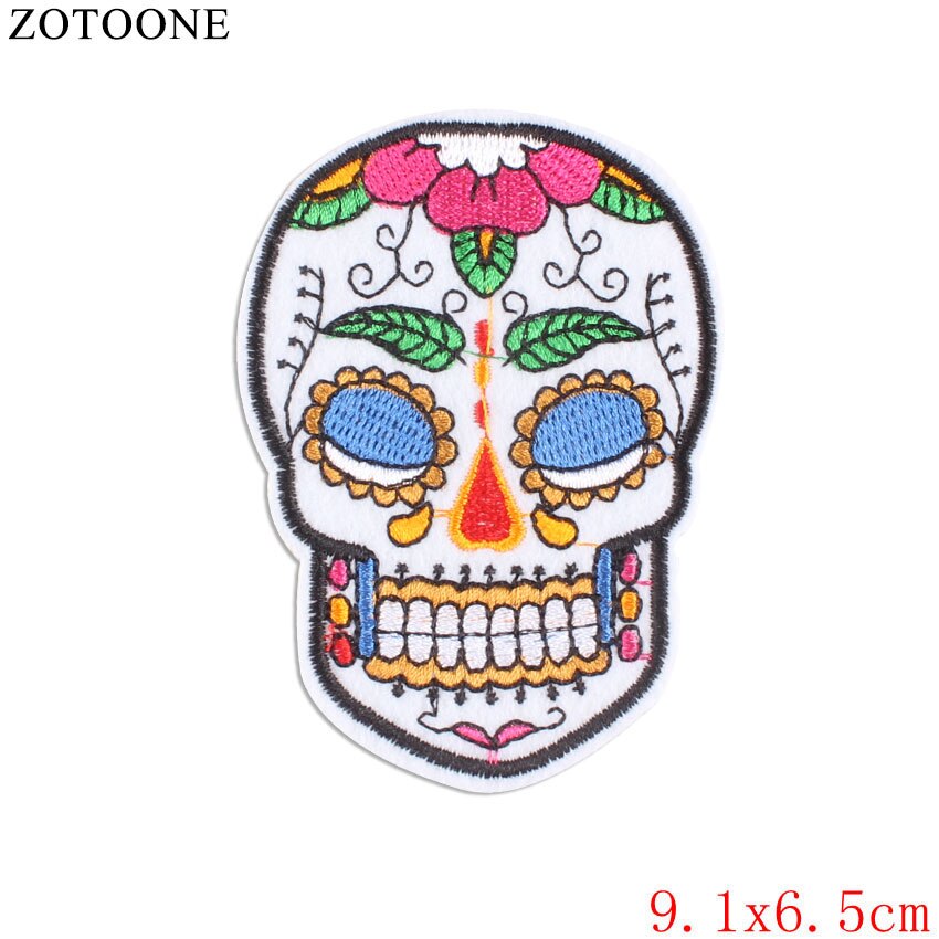 Punk Rock Skull Embroidery Patches For Clothing Flower Rose Skeleton Iron