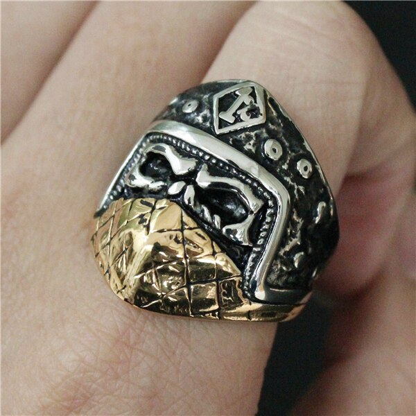 Stainless Steel Mens Fashion Gold Polishing Biker Helmet 1% Ring