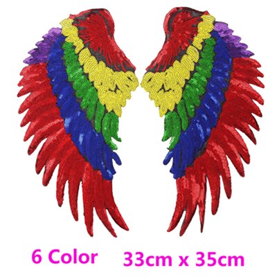 1PCS Hot Big Patches Shine Sequin 3D Sticker Stickers Wings Rose Embroidery Motif Applique Garment Kids Women