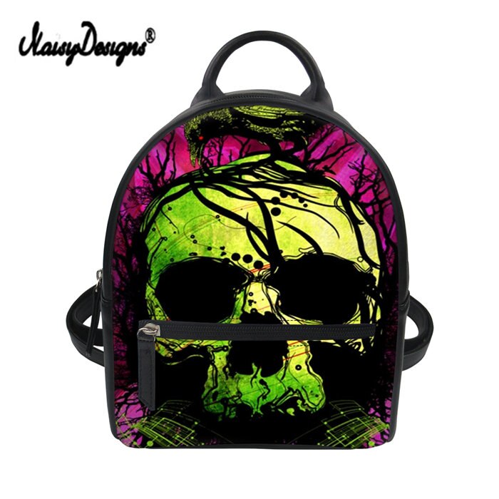 Women PU Leather Mini Balck Backpacks 3D Skull
