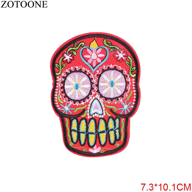 Punk Rock Skull Embroidery Patches For Clothing Flower Rose Skeleton Iron