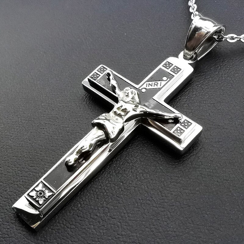 Cross INRI Crucifix Jesus Piece Pendant & Necklace Stainless Steel