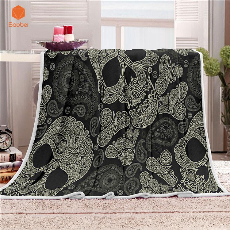 Nap blanket Super Soft Cartoon Black Skull Velvt Plush Throw Blanket Art