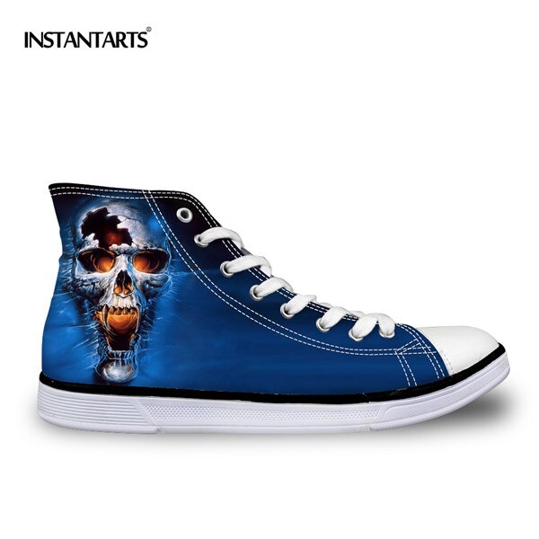 Cool Punk Skull Printed Men's High-top Canvas Shoes