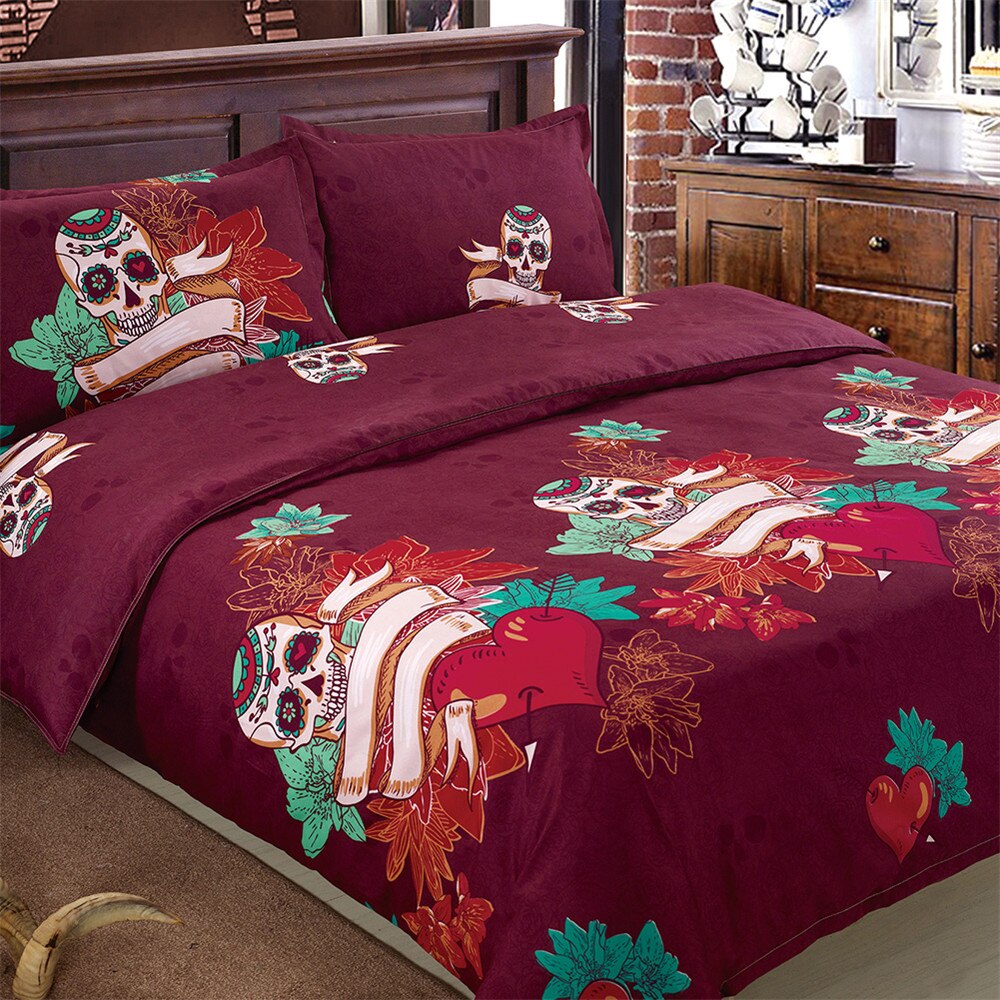 Home Textile Sugar Skull Bedding Set Flower Heart Duvet Cover