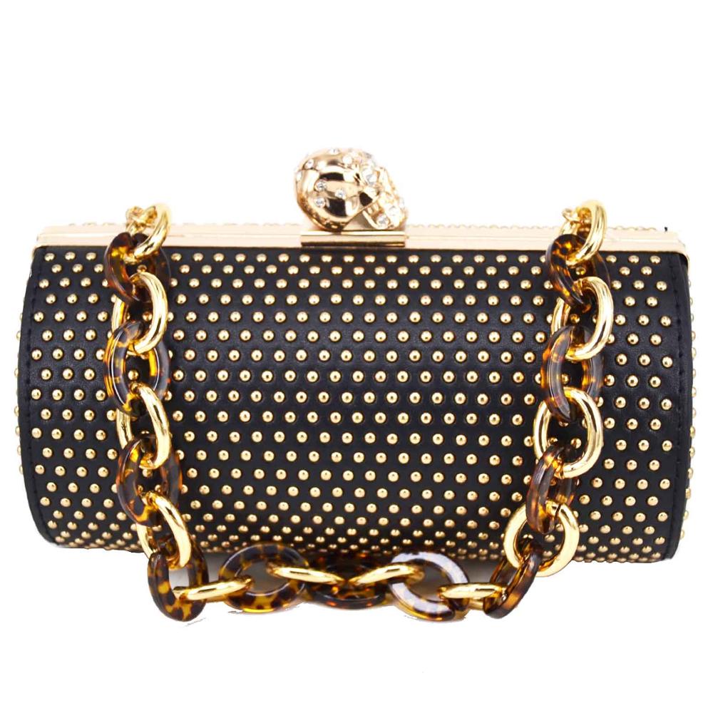 Golden Rivet Cylinder Designer Skull Luxury Shoulder Bags