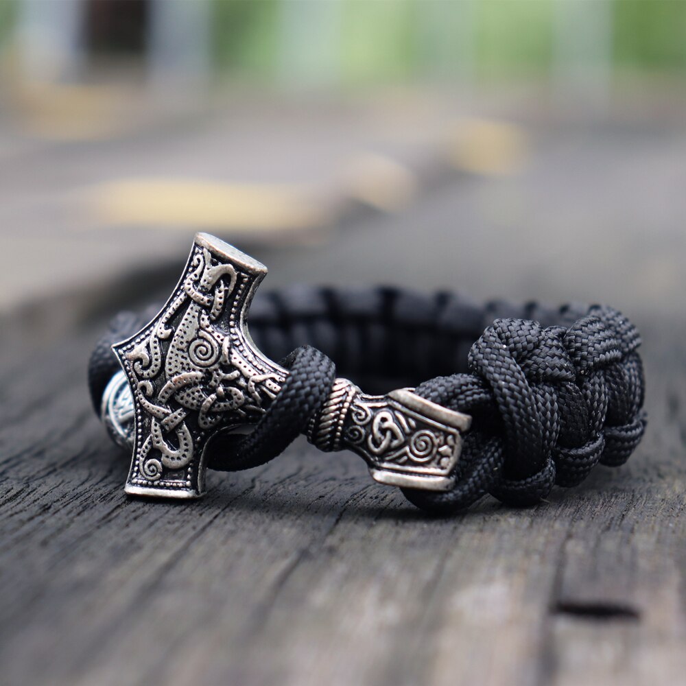 Mens Viking Mjolnir Leather Bracelet Thor hammer