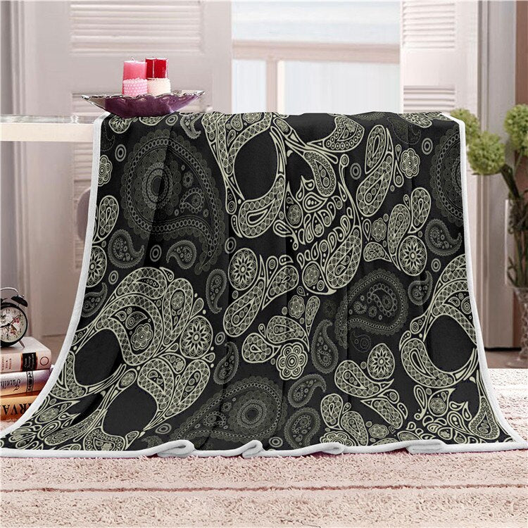 Nap blanket Super Soft Cartoon Black Skull Velvt Plush Throw Blanket Art