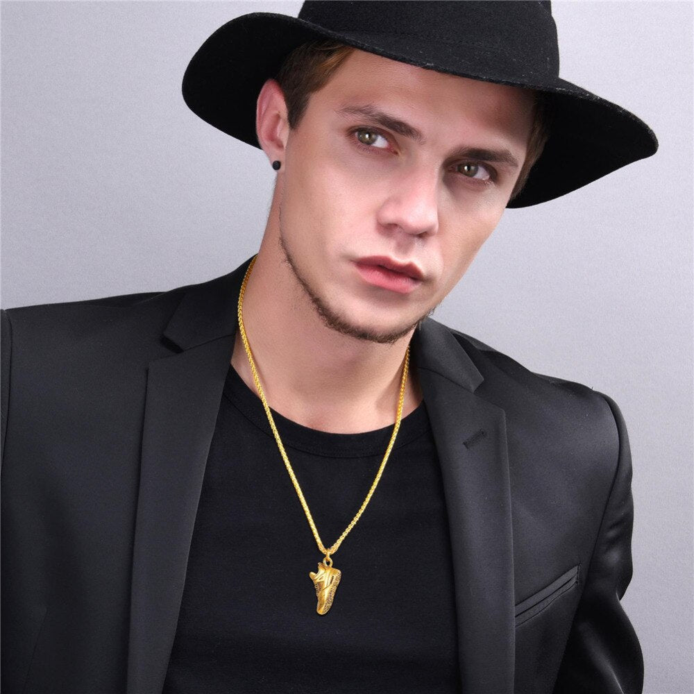 Sport Shoes Pendant Necklace Jewelry Stainless Steel Gold/Black