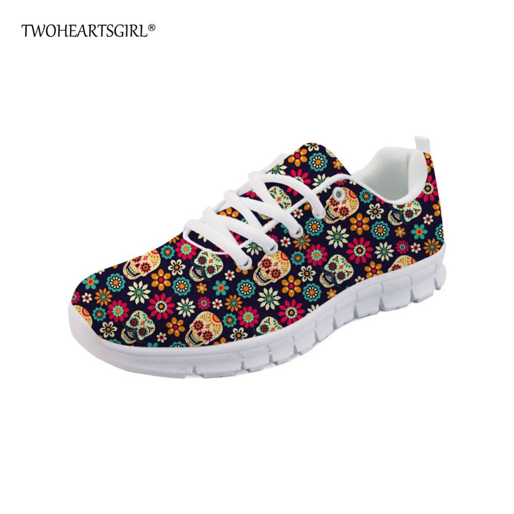 Sugar Skull Printed Fashion Women Shoes Classic Female Lace-up Mesh Walking Shoes