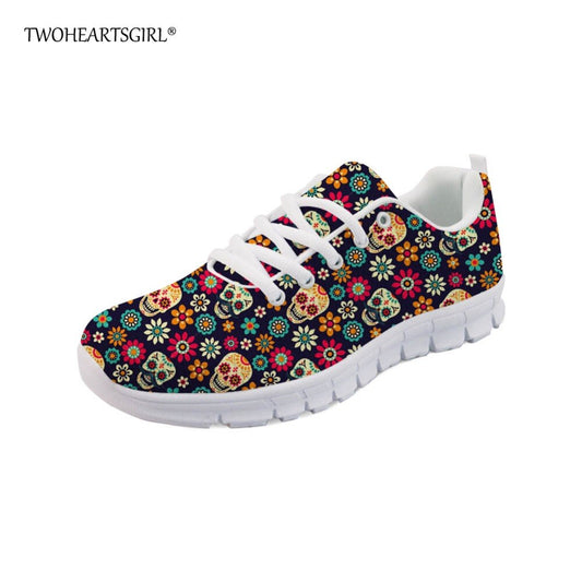 Sugar Skull Printed Fashion Women Shoes Classic Female Lace-up Mesh Walking Shoes