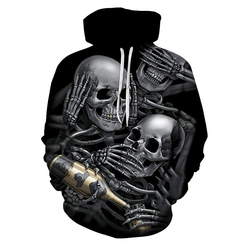 3d Hoodies Skulls Champagne Print  Hooded Hoodies Thin 3d Sweatshirts