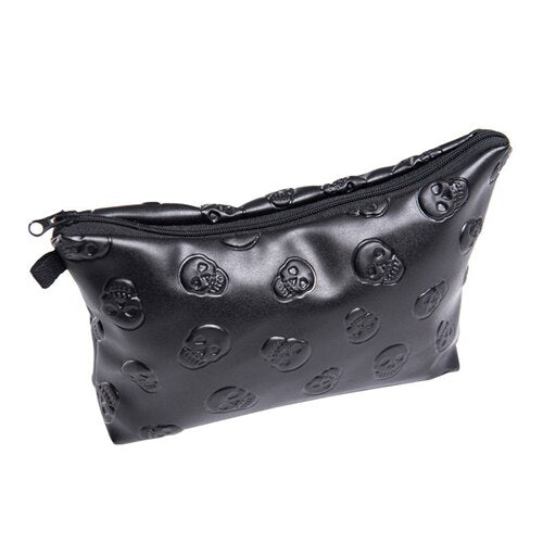 1 pc Black Skull Cosmetic Bag Women PU Leather Makeup Bag