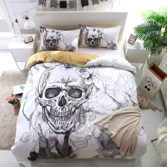 3d Flowers skull Duvet Cover With Pillowcases Sugar Skull Bedding