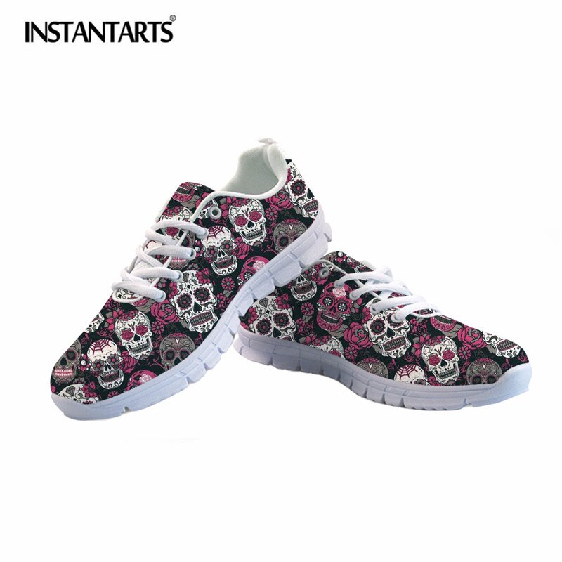 Classic Sugar Skulls Printing Women Lace Up Flat Shoes Summer