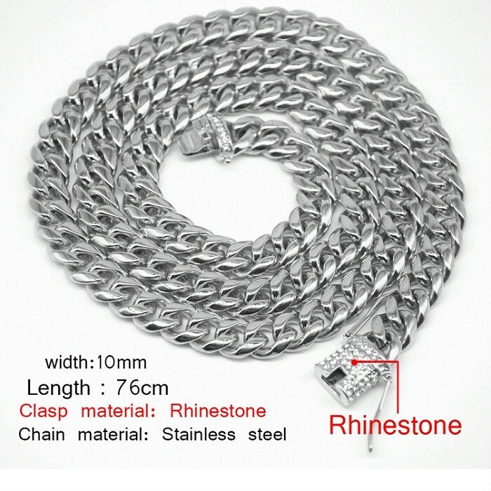 10mm Men Cuban Miami Link Necklace Stainless steel
