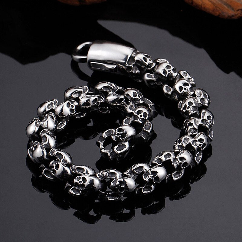 Mens Bracelets 2018 Punk Rocker Full Skull Charm Bracelet