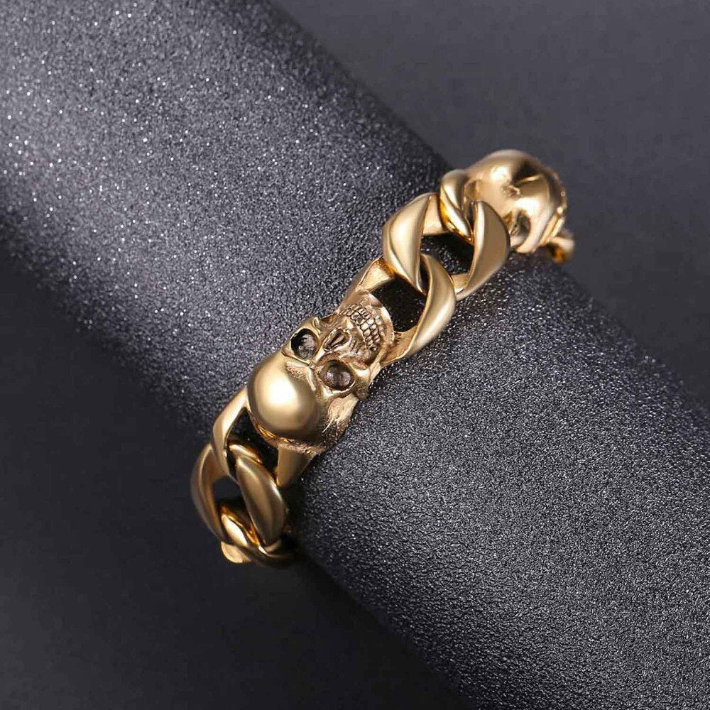 U7 Skull Bracelets Cuban Link Skeleton Rocker Punk Bangle