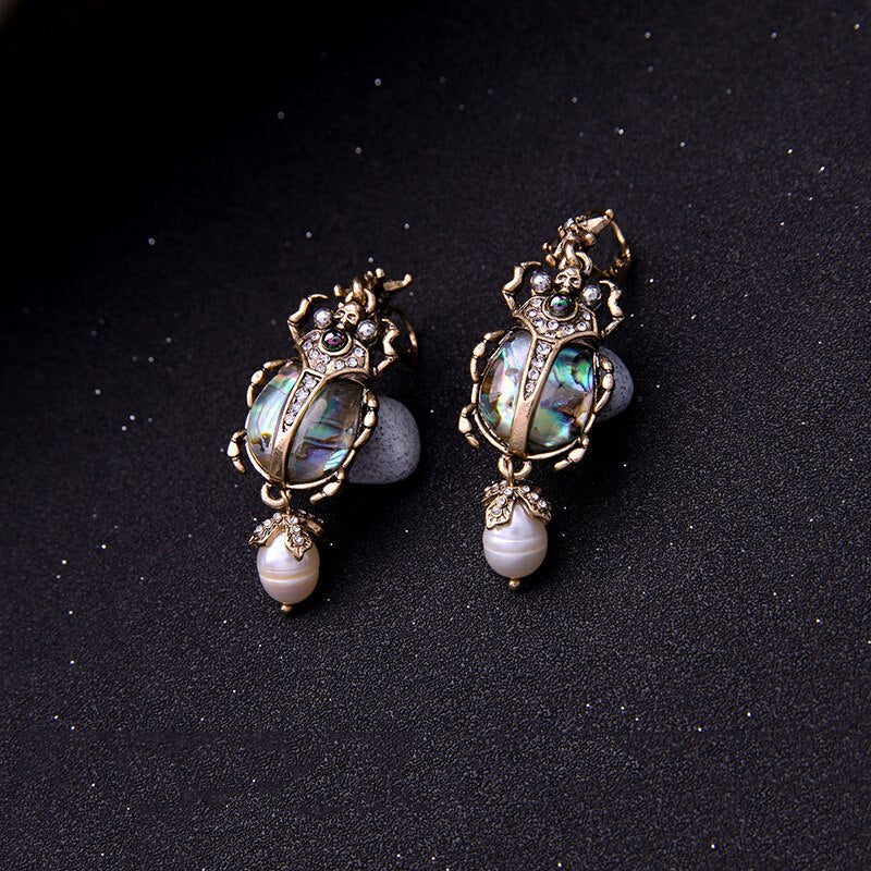 Vintage Ladybug Skull Drop Earrings Pearl Earring For Women Fine