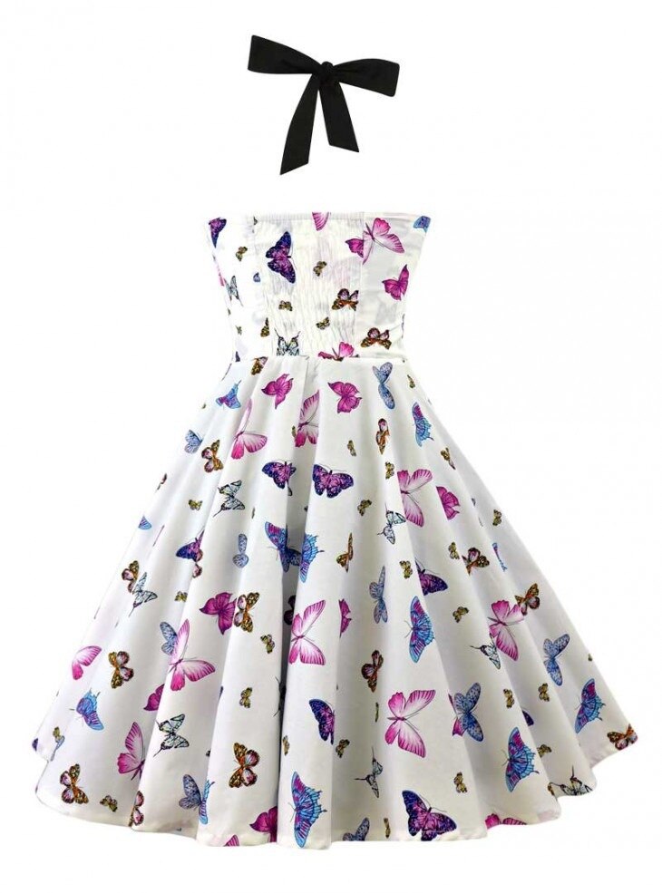 2019 Plus Size Women Floral Skull Print Off Shoulder Halter Dress