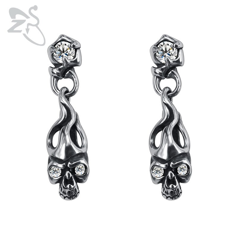 316L Stainless Steel Skull Stud Earrings Vintage Retro Silver