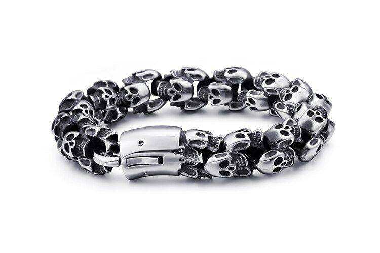 Large Stainless Steel Shiny Skull Charm Bracelets Men's Bracelet
