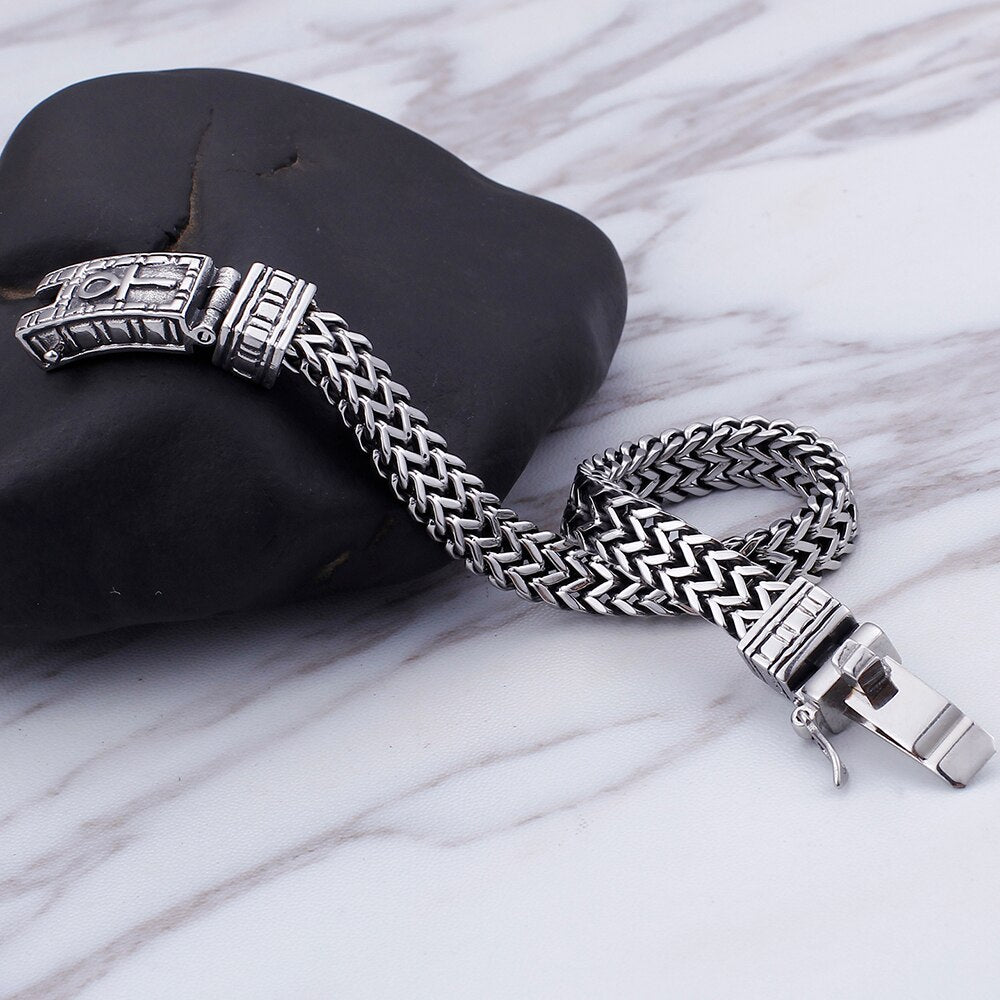 Rock Mens Bracelets Bangles Heavy Stainless Steel Charm Bracelet