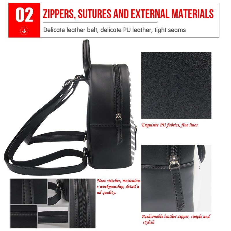 Women PU Leather Mini Balck Backpacks 3D Skull