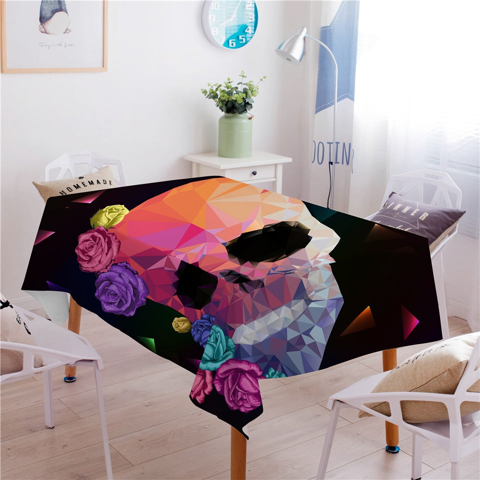 Geometric Skull Tablecloth Gothic Colorful Waterproof Table Cloth