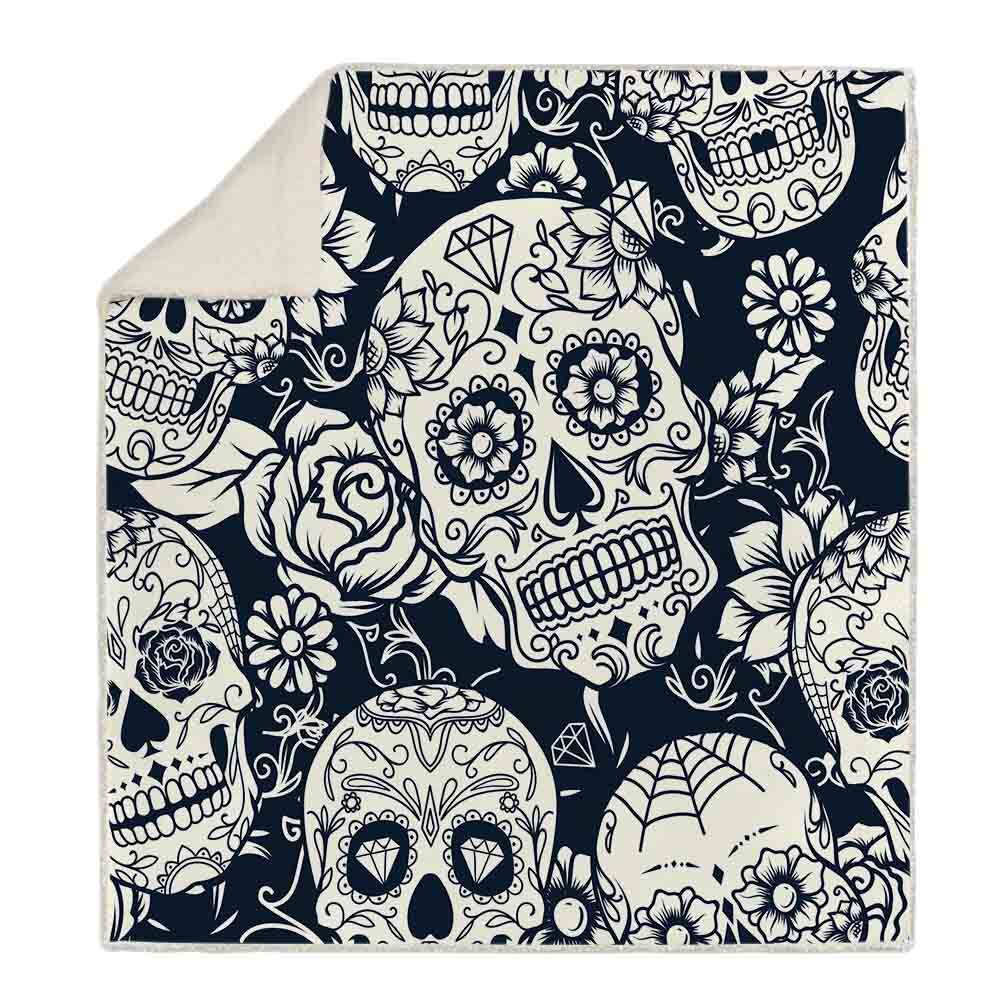 Plaid Skull Flannel Throw Blanket Snuggle Fuzzy Sherpa Fleece Microfiber Blankets