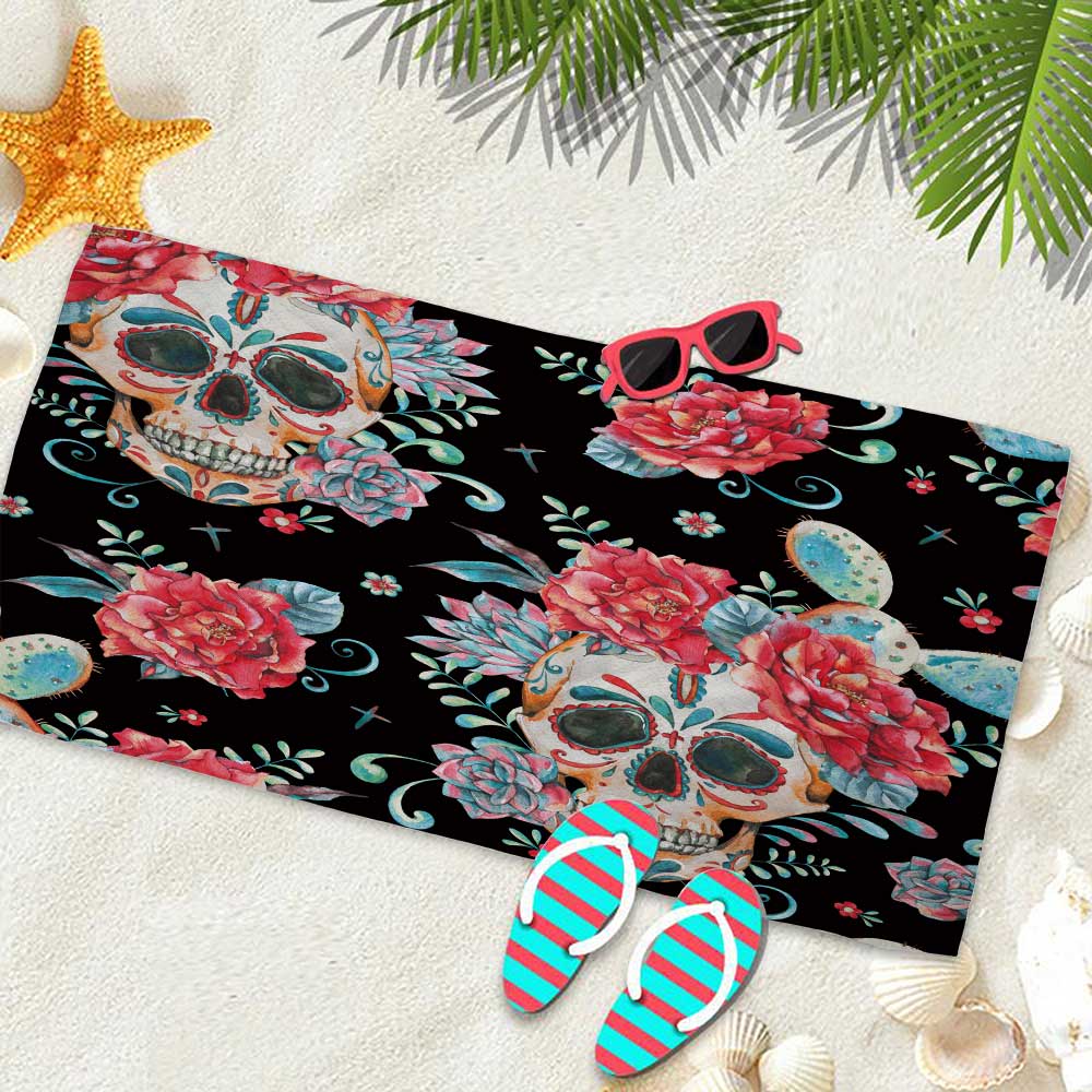 Sugar Skull Bath Towels Microfiber Printed Beach Towel