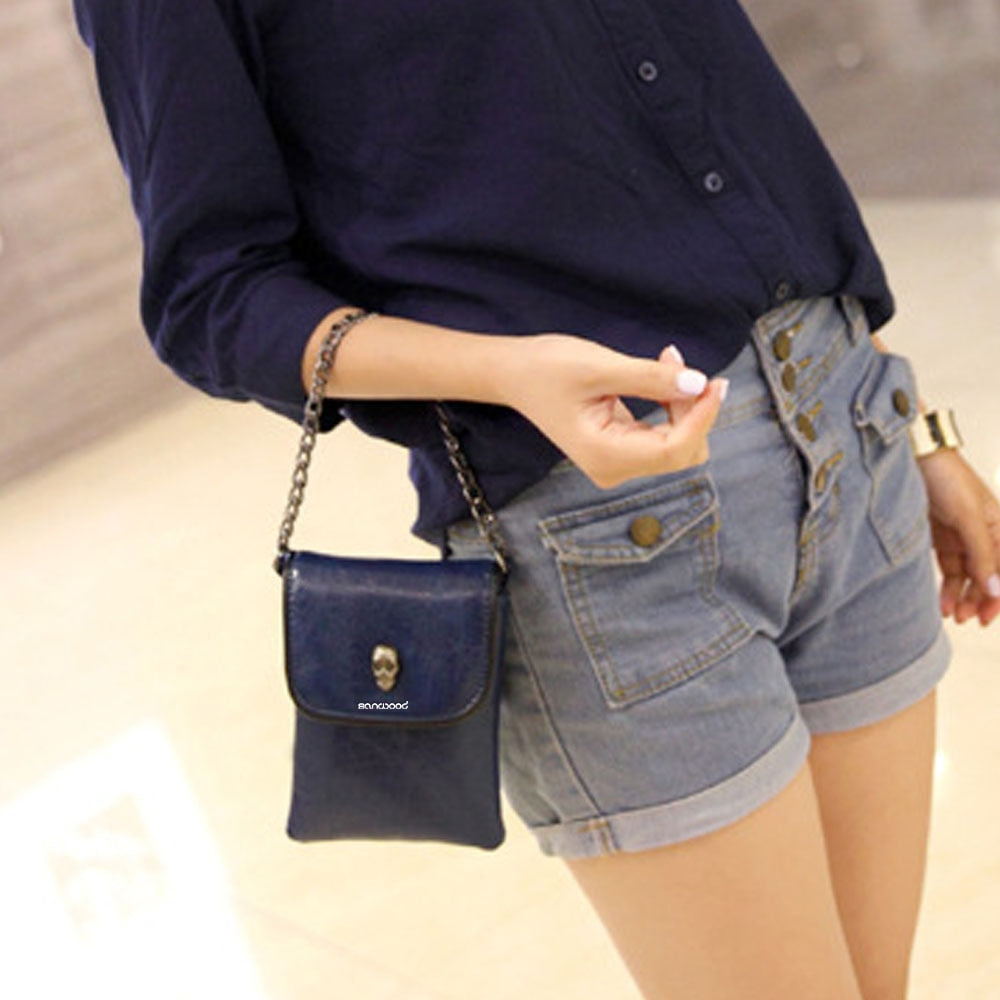 Hot New Women's Fashion Faux Leather Skull Pattern Mini