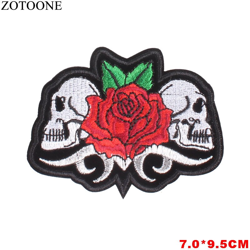 Punk Rock Skull Embroidery Patches For Clothing Flower Rose Skeleton Iron