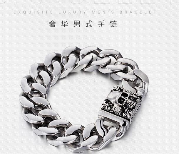 High Quality Men's Stainless Steel Cuban Curb Link Chain Skull