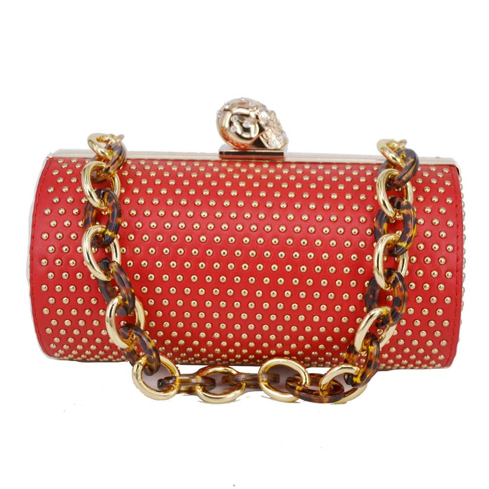 Golden Rivet Cylinder Designer Skull Luxury Shoulder Bags