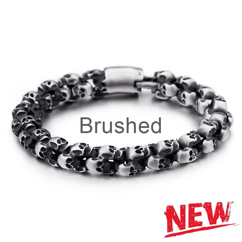 Punk Skull Bracelets Men Stainless Steel Shiny Matte Skull Charm
