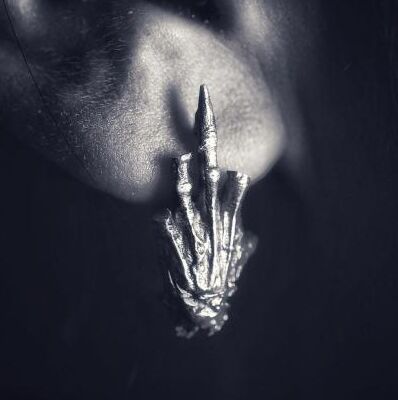 Steampunk Skull Skeleton Demon Claw Talon Hand Biker Stud Earring