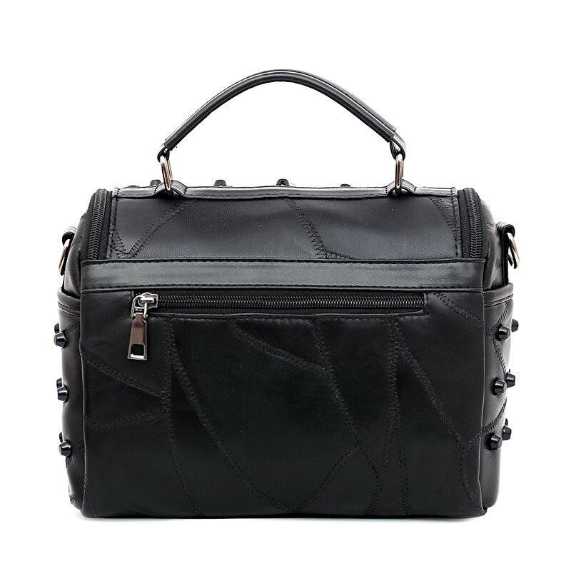 Women Real Split Sheep Leather Messenger Bag Rivet Skull