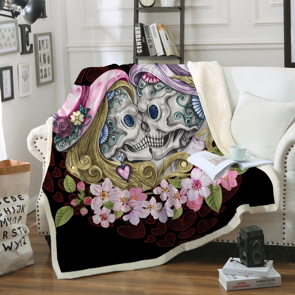 Sugar Skull Couples Sherpa Throw Blanket