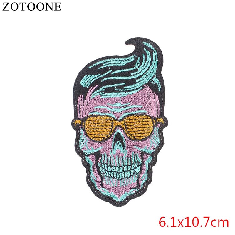 Punk Rock Skull Embroidery Patches For Clothing Flower Rose Skeleton Iron