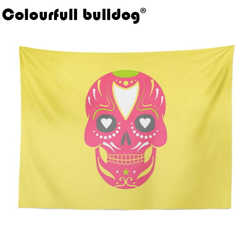 Cartoon Mexican Sugar Skull Tapestry Hanging Red Orange Flowers Wall Blankets
