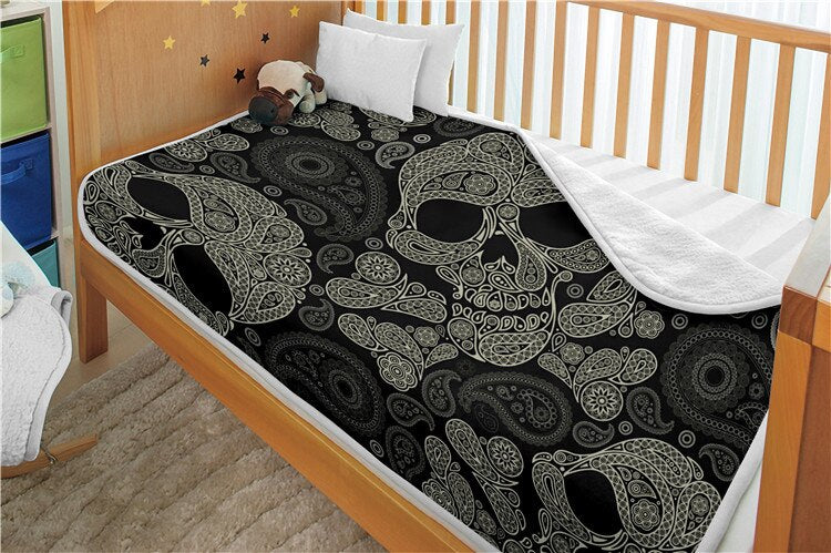 Nap blanket Super Soft Cartoon Black Skull Velvt Plush Throw Blanket Art